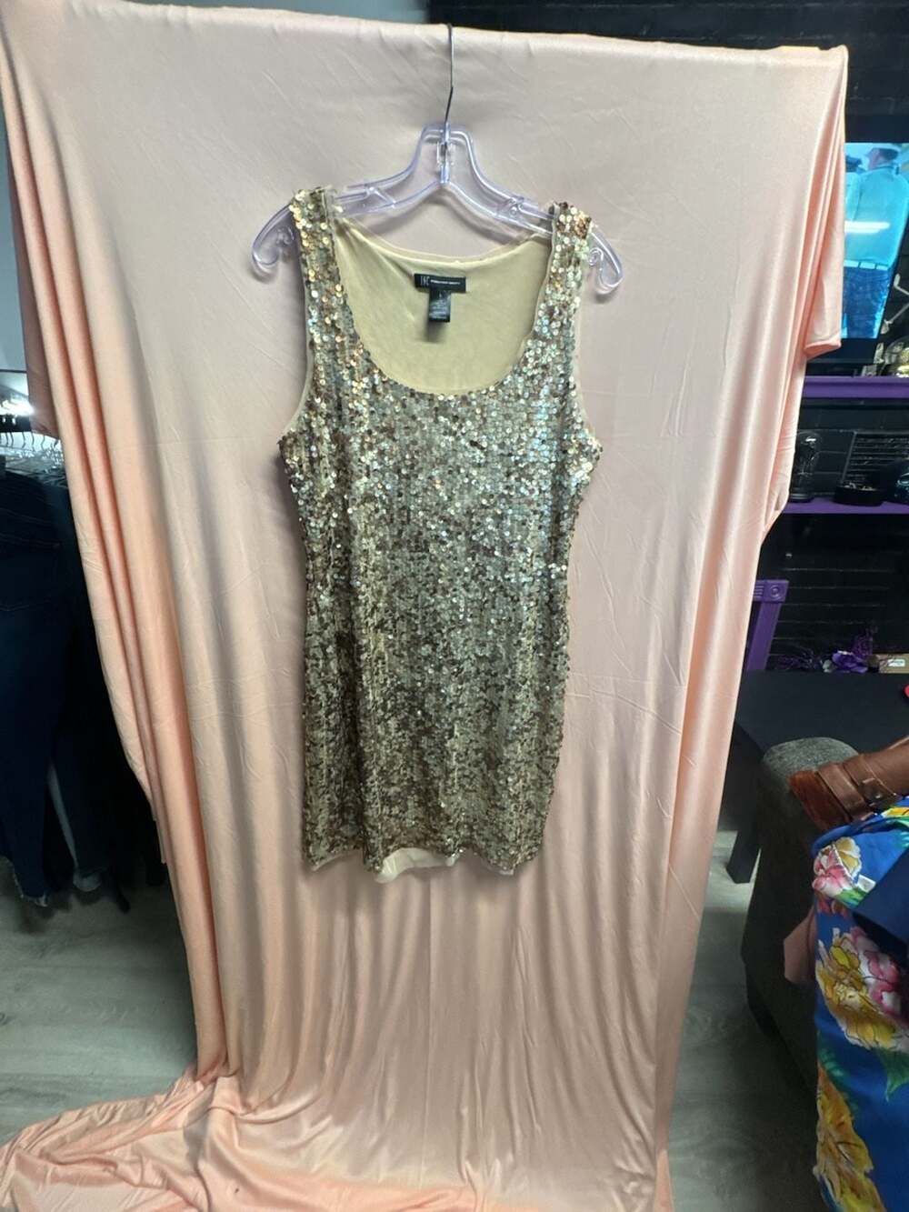 INC International Concepts Champagne Gold Sequin Sleeveless Mini Dress